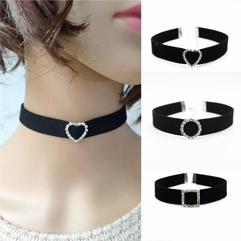 Rhinestone Choker Lace Velvet High Quality Heart Shaped Black Choker ...