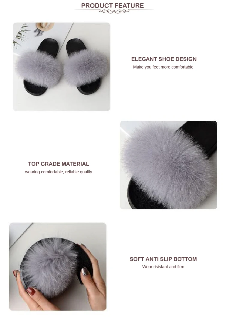 Natural Customized wholesale fashion fur slipper fox fur slipper
