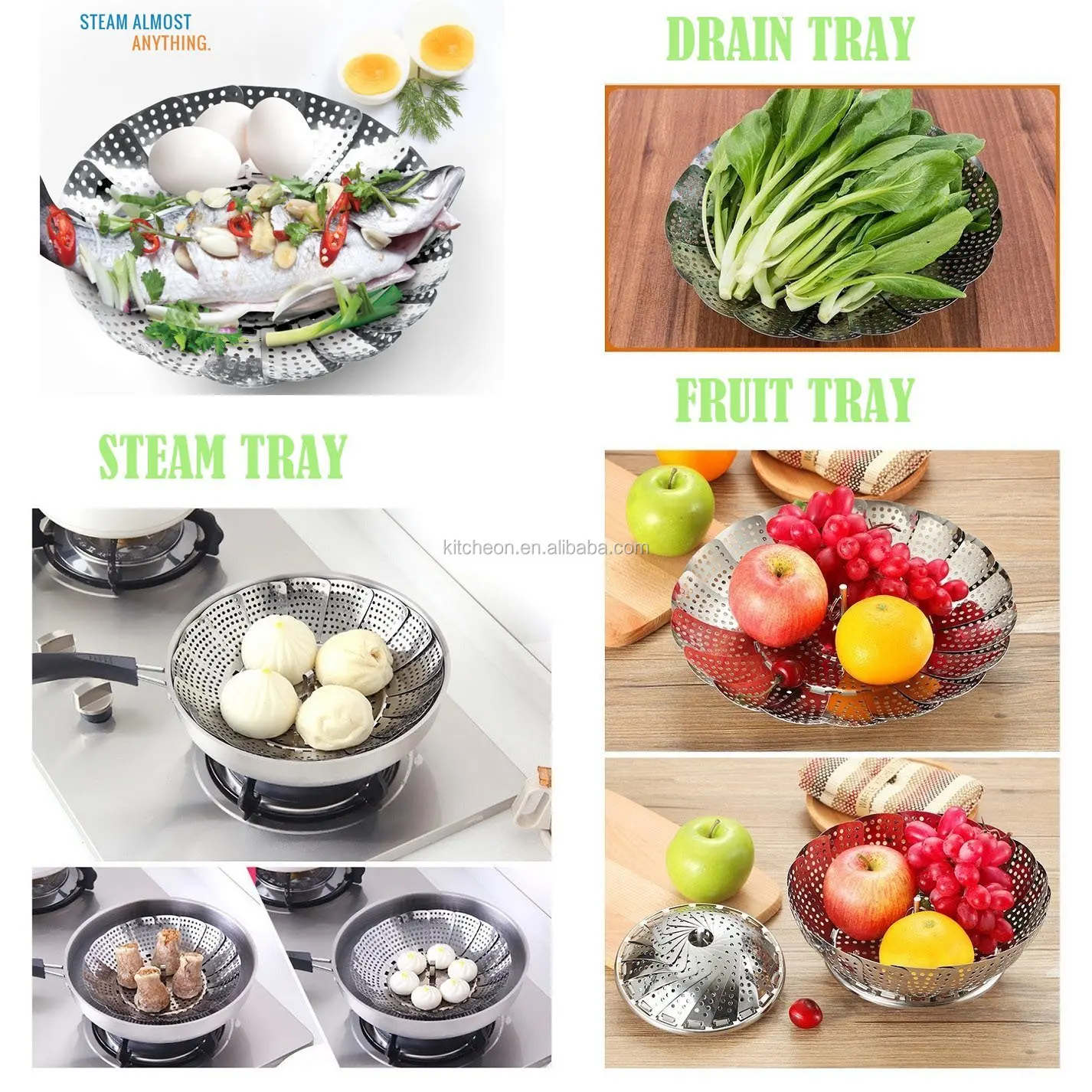 Collapsible 2 Tier Stainless Steel Vegetable Steamer Basket With