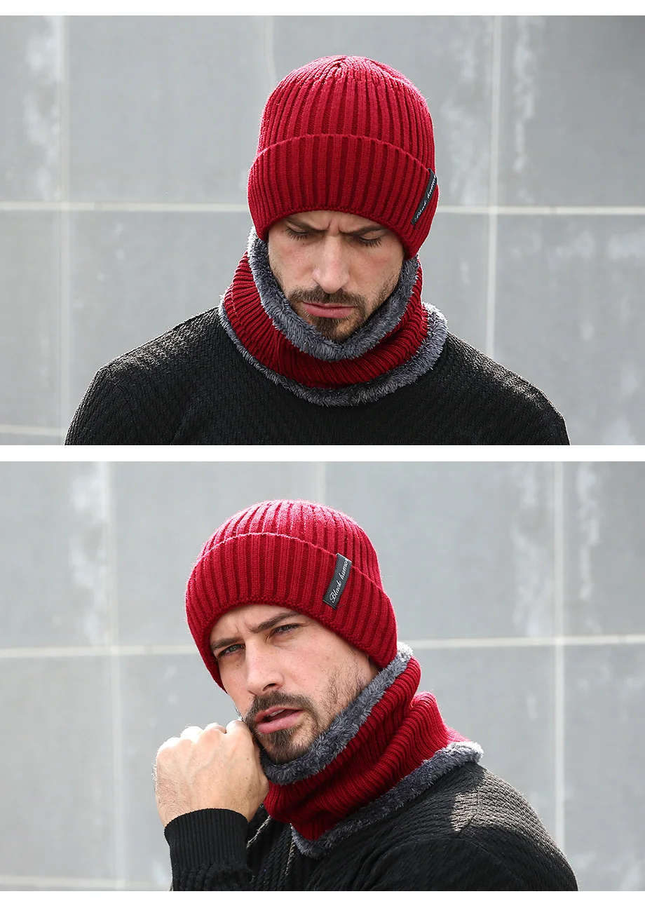 Winter Beanie Men Scarf Set Knitted Hat Caps Mask Bonnet Baggy Warm