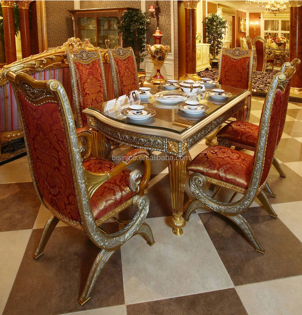 Luxury French Baroque Style Home Dining Room Sets Antique Golden