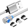High Performance 2.4A Multi Colors Flexible L Shape 3 Heads Micro Type C Strong Magnetic Charging USB Cable