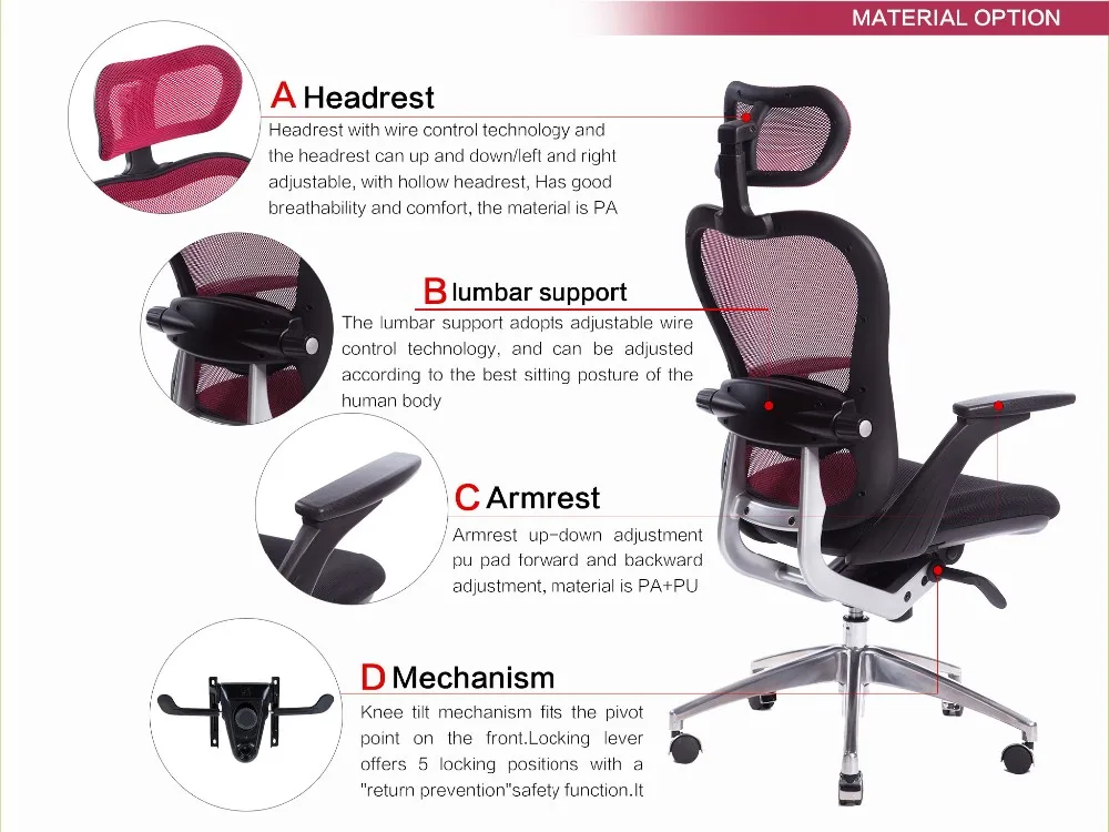 Comfortable Tall Adjustable Seat Height Headrest Armrest Backrest