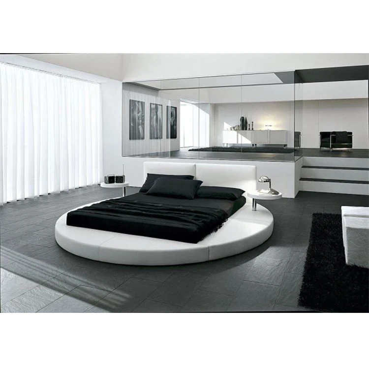 Custom made modern luxury bedroom furniture leather round bed 