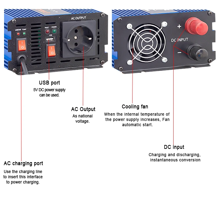 Off Grid Stand By 1kw Power Inverter With Charger 12v 24v Dc To 220v