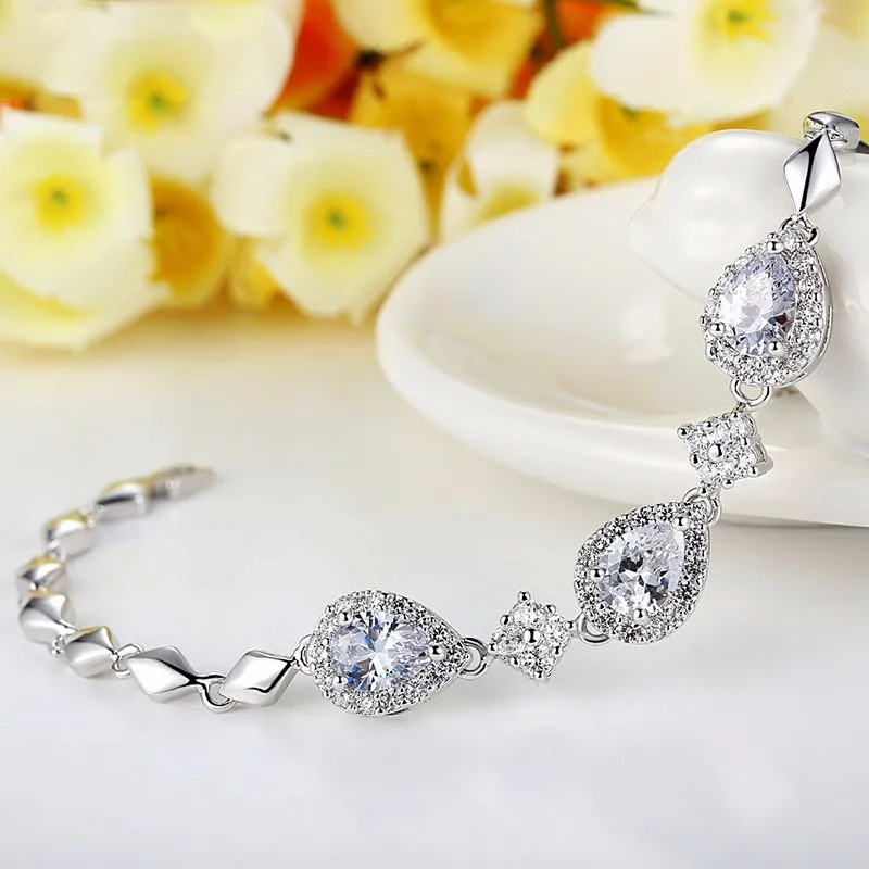 Sjb006 Ladies Fancy Items Brass 18k Gold Plating Waterdrop Shape Cubic