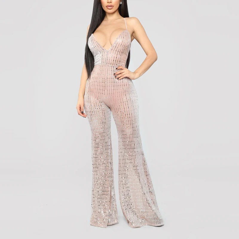 Women's Tube Top V-neck Summer Jumpsuit With Long Pants One Piece Jumpsuit Sleeveless