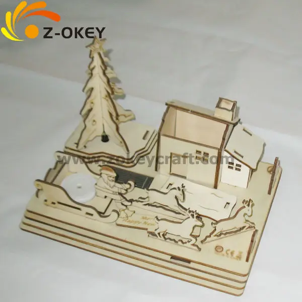 Z3D1216 3D wood puzzles for assembling a Christmas house and tree