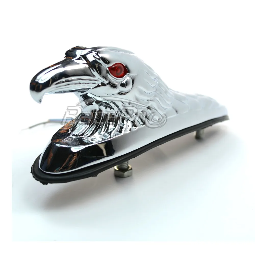 Custom Eagle Head Front Motorcycle Fender Ornament With Led Red Eyes