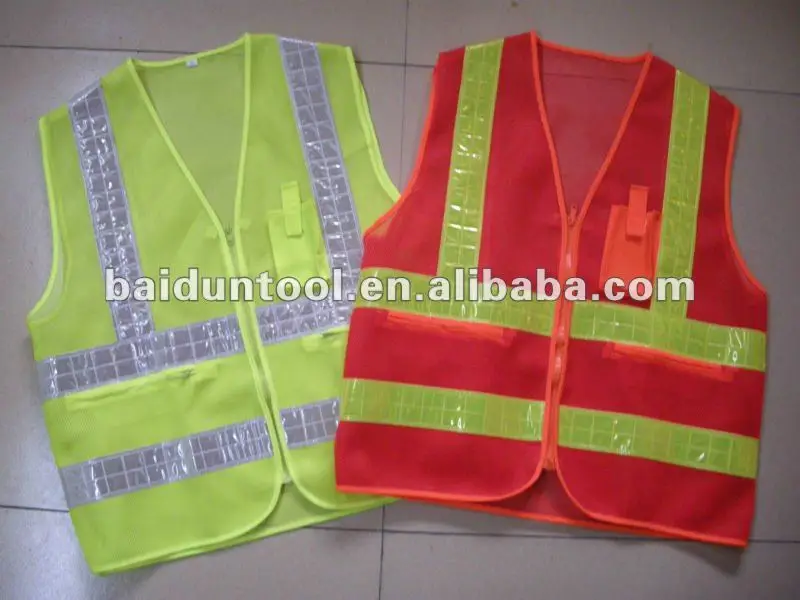 Net Type Black Safety Vest With Pockets & Zipper/ Fabric Type