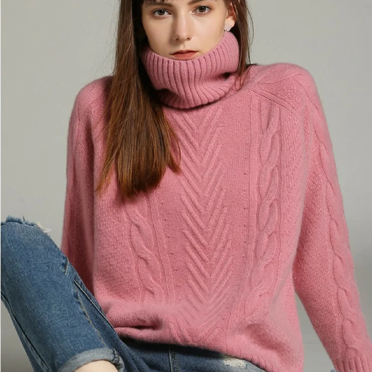 Stylish Cashmere Turtleneck Thick Knitted Sweater