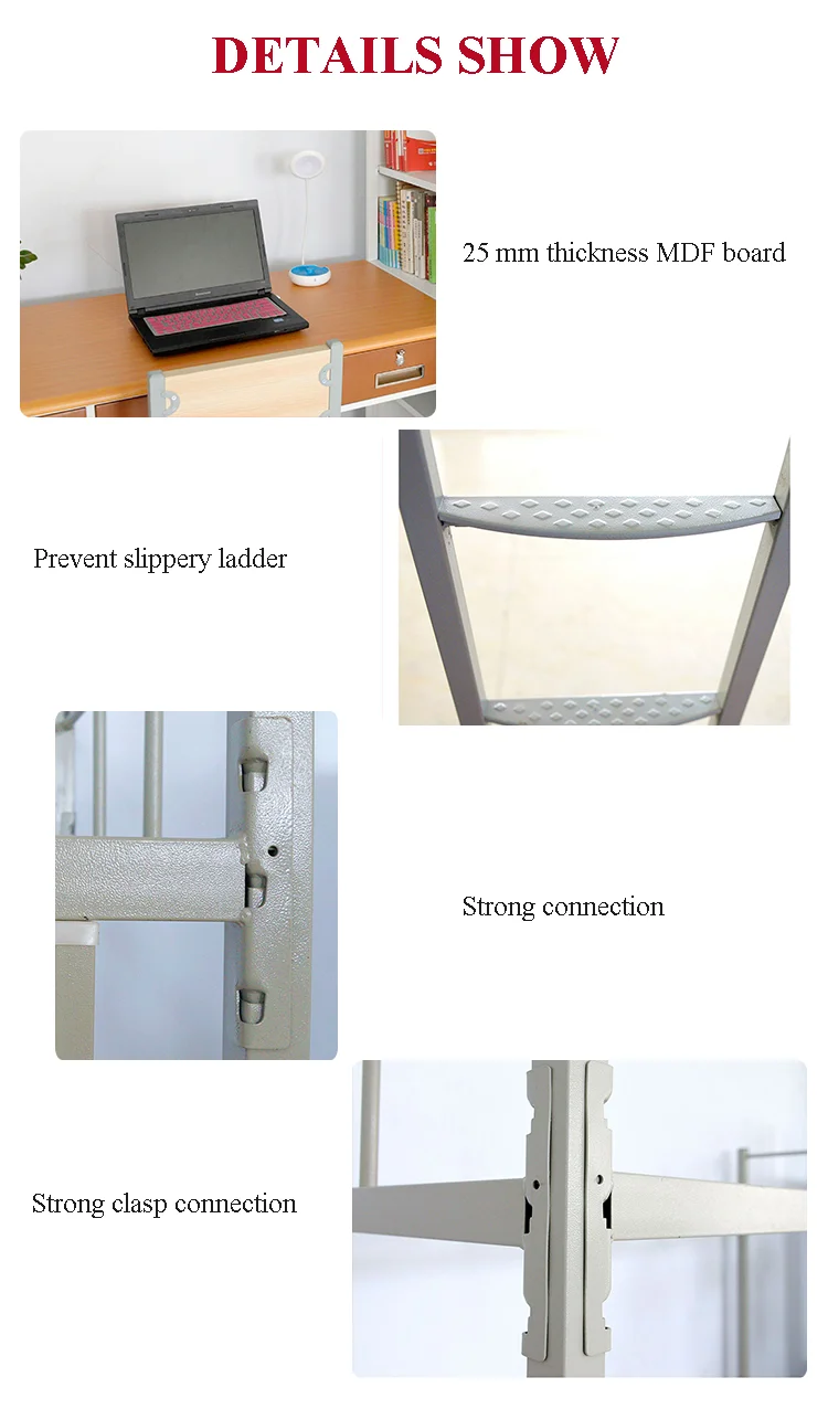 Factory Sales Triple Kids Steel Bunk Bed with Desk for School Dorm