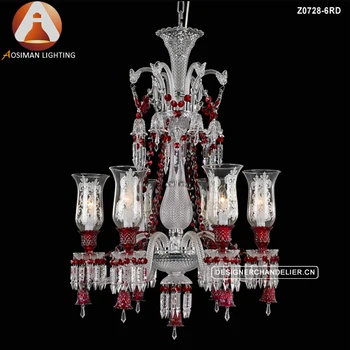 Baccarat Style 6 Light Crystal Chandelier With Wine Red Color