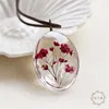 Handmade Dried Flower Necklace Gypsophila Time Dome Glass Pendant Leather Chain Boho Long Statement Necklaces Summer Jewelry