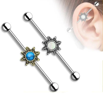 Unique Spiral Industrial Barbell Opal 