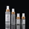 Screen Printing 15ml 30ml 50ml 100ml 150ml Empty Cosmetic Frosted Glass Lotion Bottle With Bamboo Spray Pump