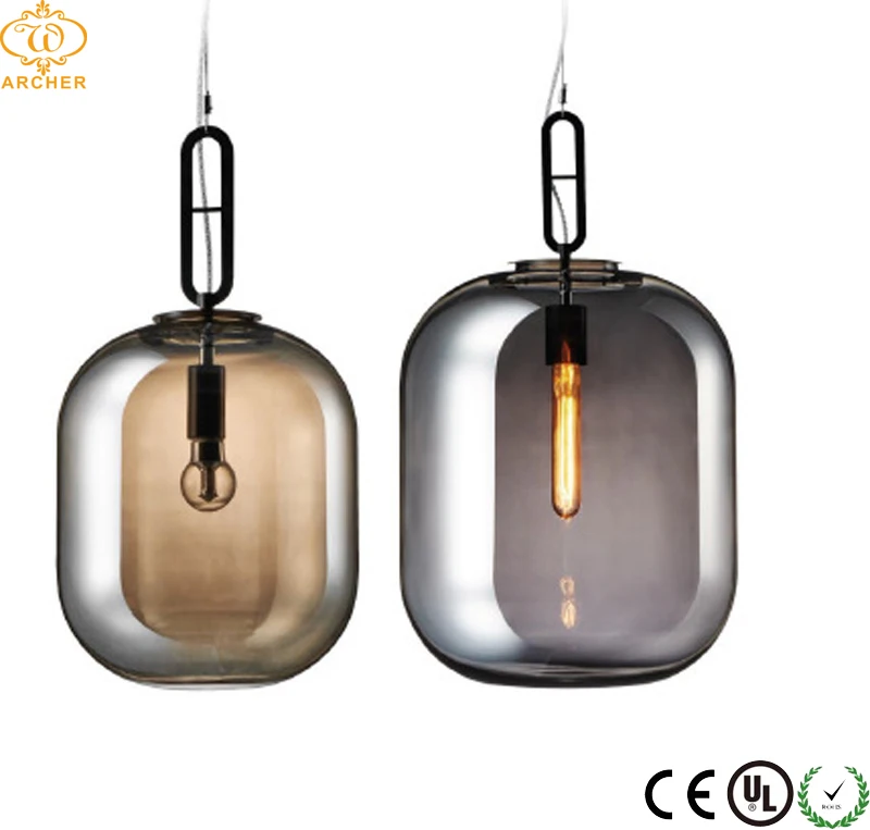 Nordic Country Design E27 Edison Bulb Glass Shade Pendant Lamp Clear Smoky Cognact Color Ceiling Hanging Pendant Light