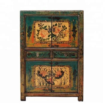 Factory Old Pine Wood Antique Cabinet Furniture With Painting Factory Old Pine Wood Antique Cabinet Furniture With Painting