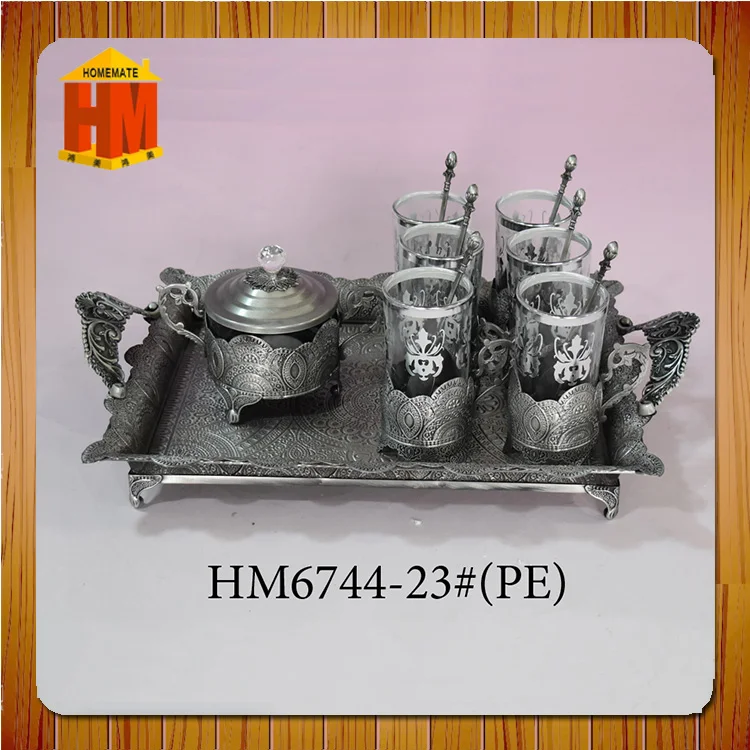 Dollhouse Miniature Tableware Tea Set//Coffee Set Metal Silver 8 PCS DM002C
