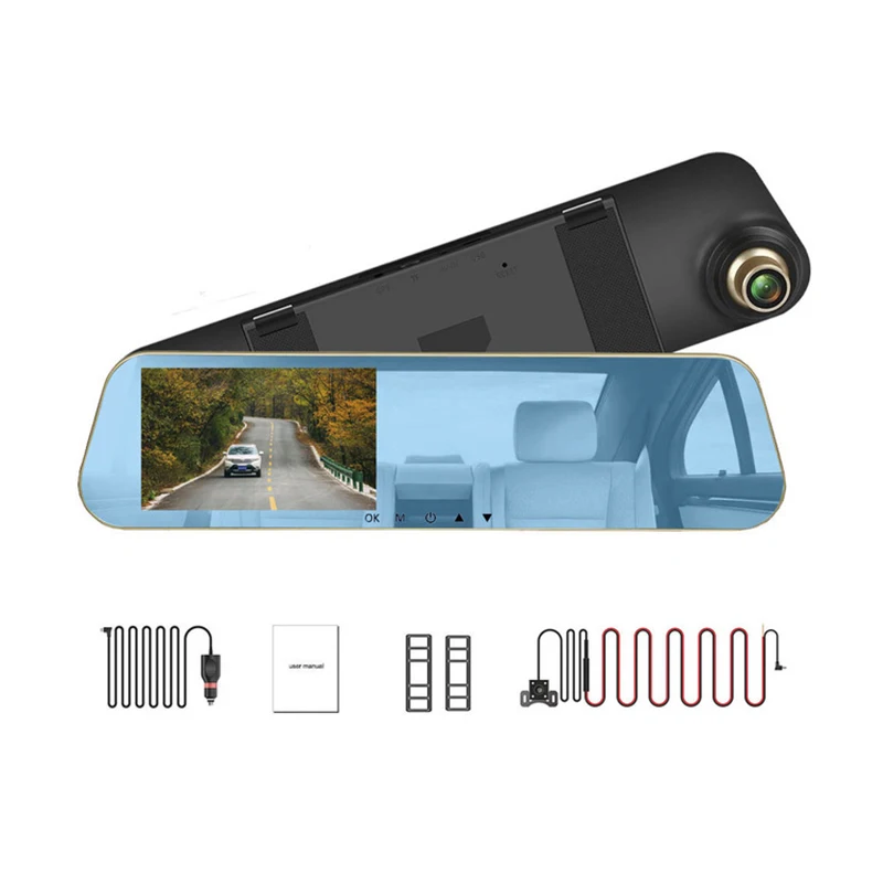 4.3 Inch 1080p Dual Lens Backup Auto Side Rear View Car Mirror Camera