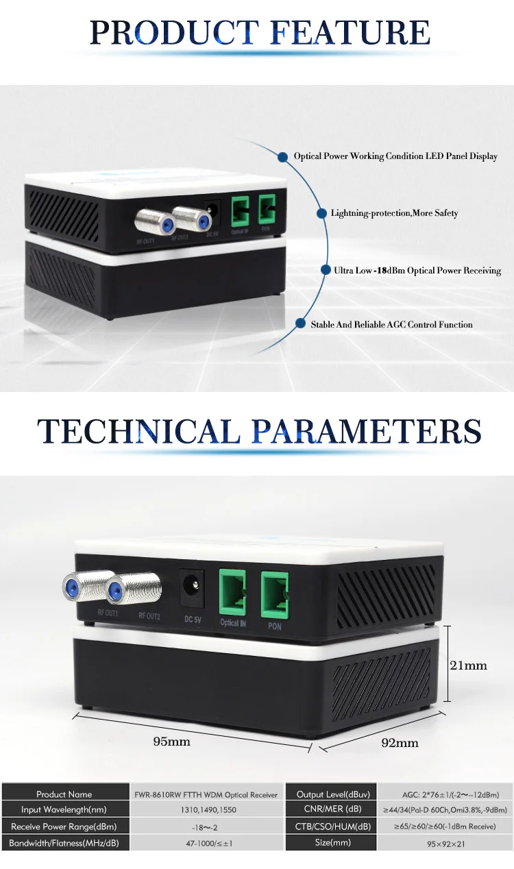 Fullwell 2 salidas duales RF Mini FTTH WDM CATV activo AGC Receptor ...