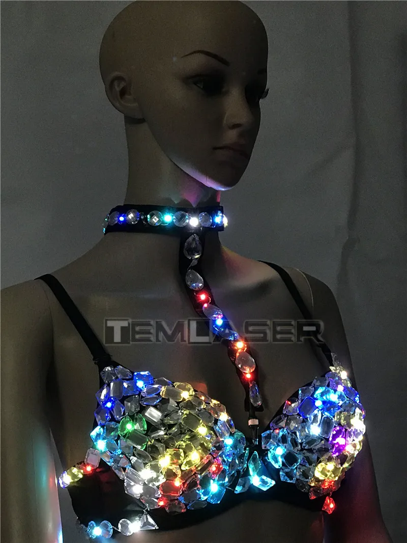 Sexy LED Bra Stage Bra Colorful Flash LED Glow Diamond Underwear for Singer  Dance Punk Club Stage Wear