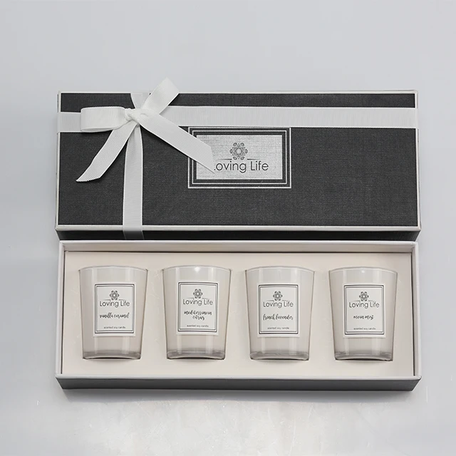 Custom mini 4 scented glass canister candles in luxury gift box