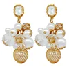 fashion women gold cluster diamond crystal pearl statement drop earrings