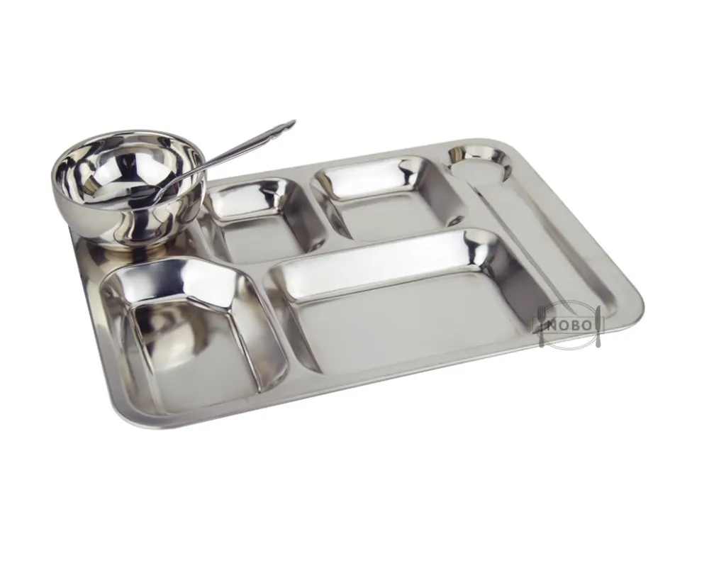 Hospital Use Stainless Steel 6 Compartments Dinner Food Serving Plate