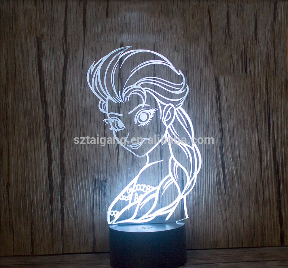 2017 New Arrival 3D Frozen Princess Night Light With Black ABS Base 5V