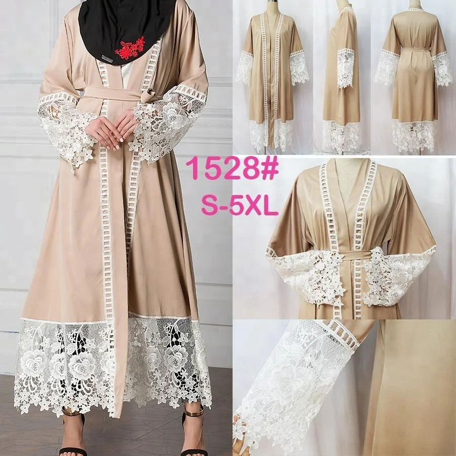 1528 Long Lace Sleeve hem Belted Kimono  Muslim Model Baju  Kurung  Malaysia Modest Fashion For 