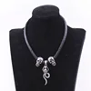 Silver Black Choker Necklace for man, Punk PU Leather Choker Necklace with Snake and Skull Pendant Goth Collar Choker