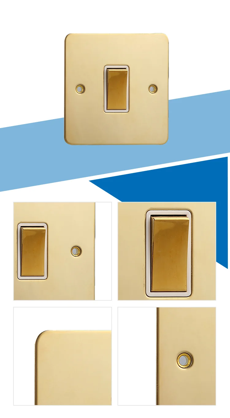 Hailar wall switch polished brass 1 gang 2 way golden electrical light switch