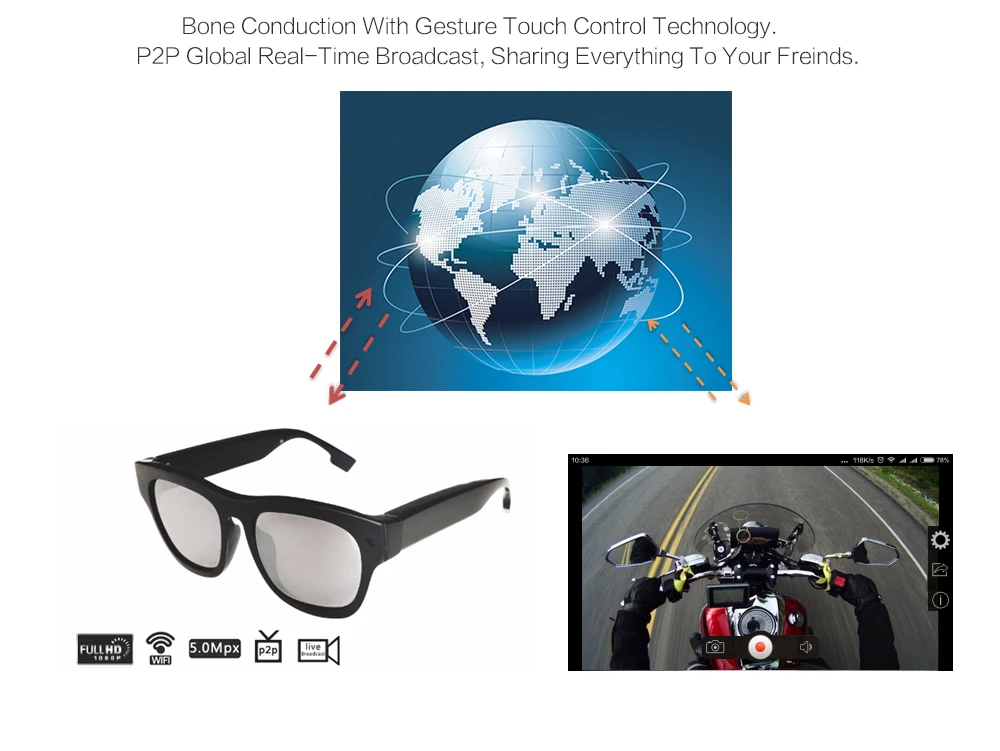 30m 1080p Wifi Video Spi Glasses Live Streaming Cam Camera With Digital