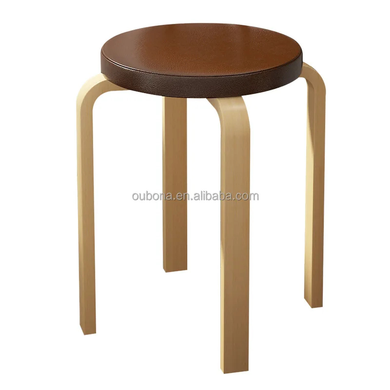 Leather Chair Round Wood Stool Kitchen Bar Wooden Leather Chair Round Wood Stool
