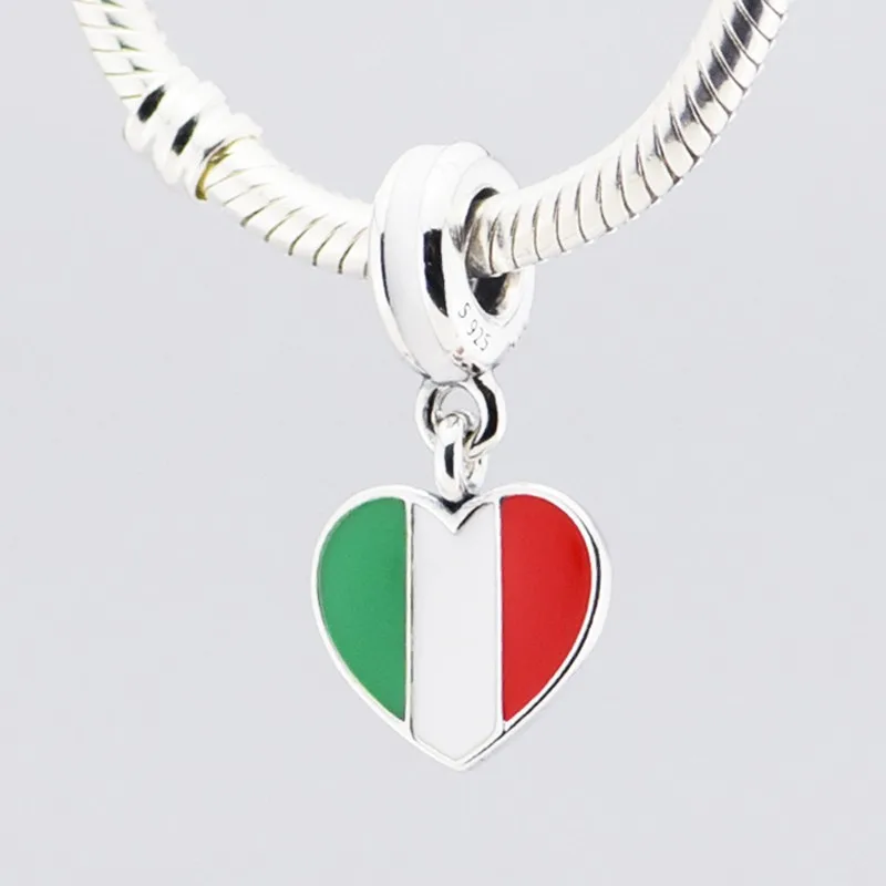 Enamel Italy Flag Dangle Of 925 Sterling Silver Genuine Pendant Jewelry