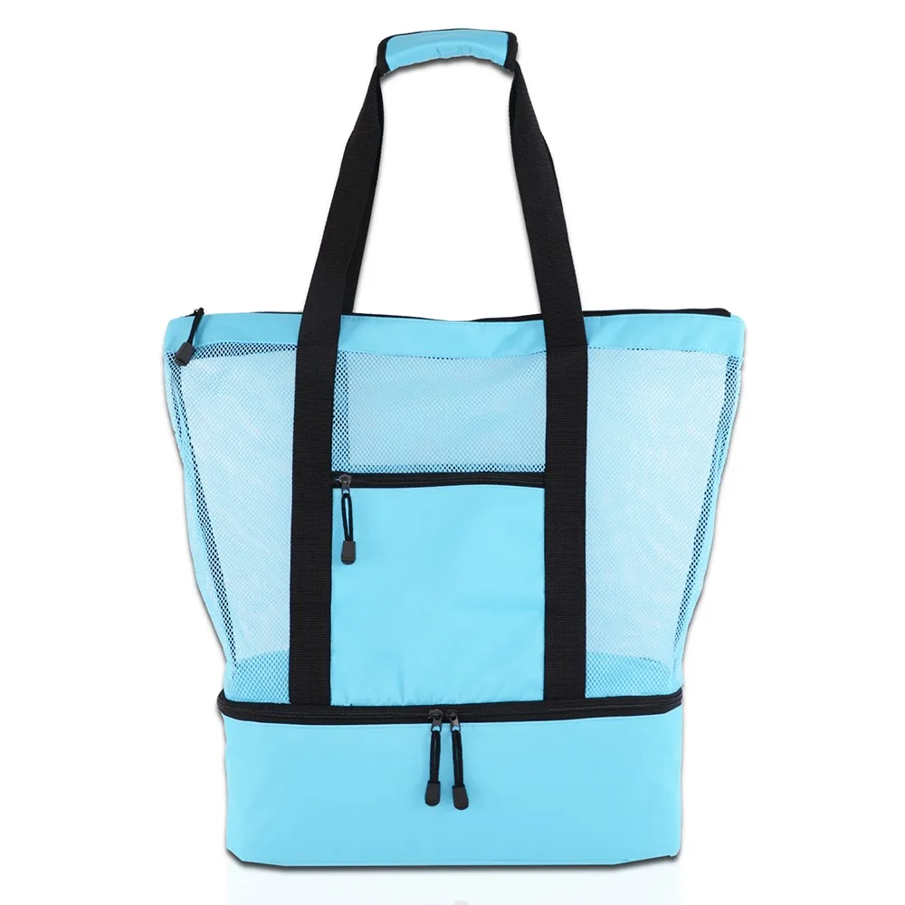 Mesh Beach Bag With Cooler Insulated Picnic Waterproof Zipper Tote Bags ...
