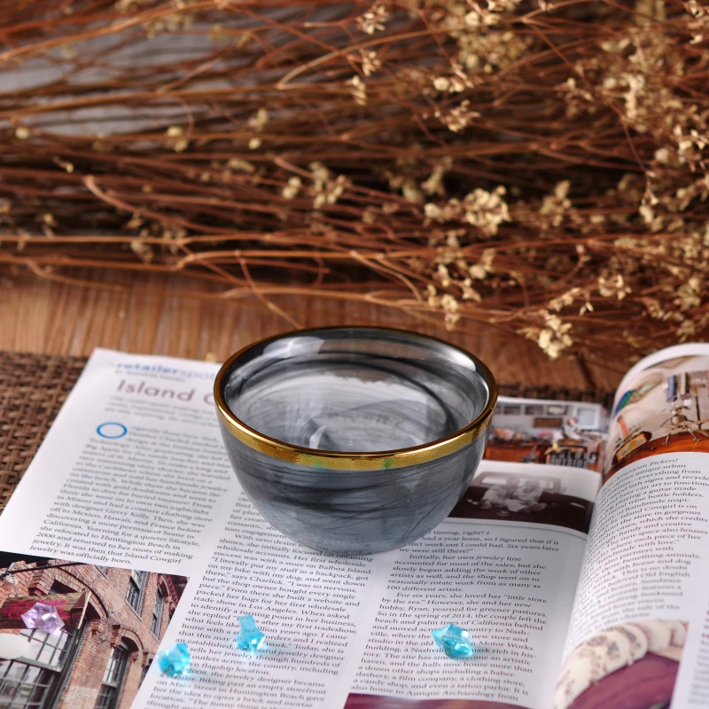 Thin smoke black glass candle holders with gold rim home decoration wholesale