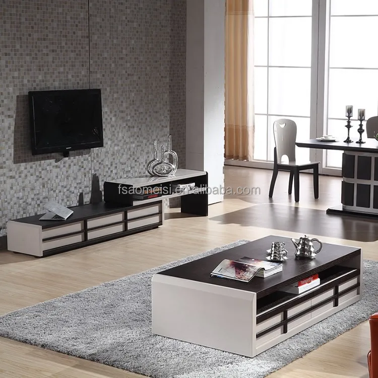 ... meuble tv led table basse en bois table de thé avec plateau en verre