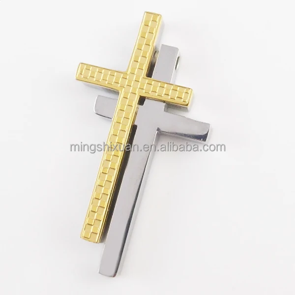 Perhiasan Agama Desain Kustom Ganda Salib Emas Liontin 