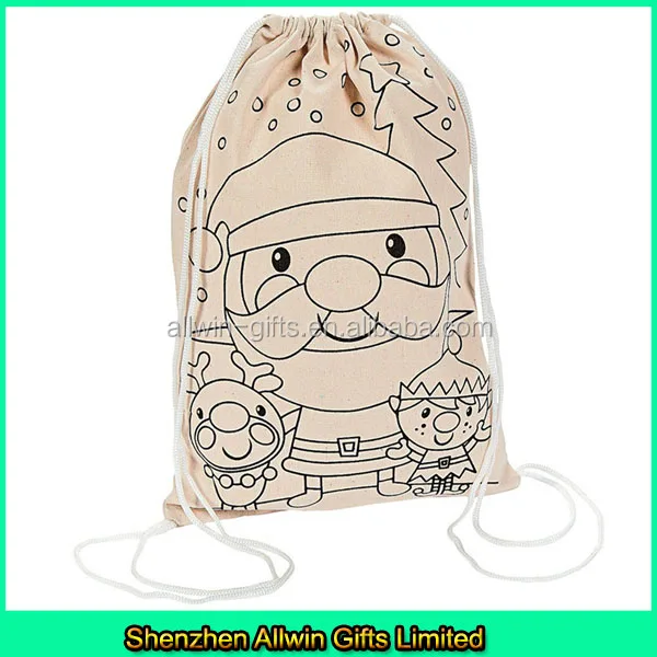 14" x 9.5" Christmas Santa Canvas Drawstring backpack for Christmas Presents