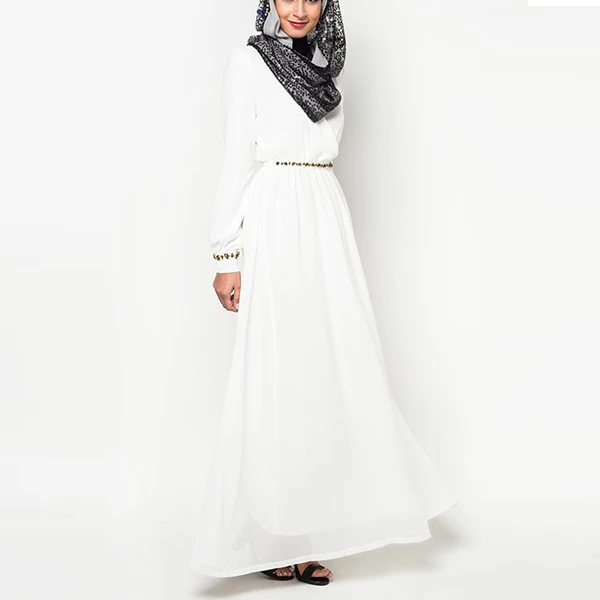 wanita desainer  putih muslim  one piece gaun  pesta  sifon 