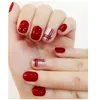 24pcs Shiny Wine Red French Style False Nail Tips Fashion Full Cover Fake Nails with Liquid Glue Wedding Bride Nails NC0759