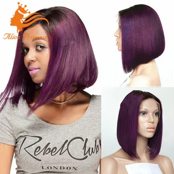 Virgin Brazilian Human Hair Purple Lace Front Wig 1btpurple Silky