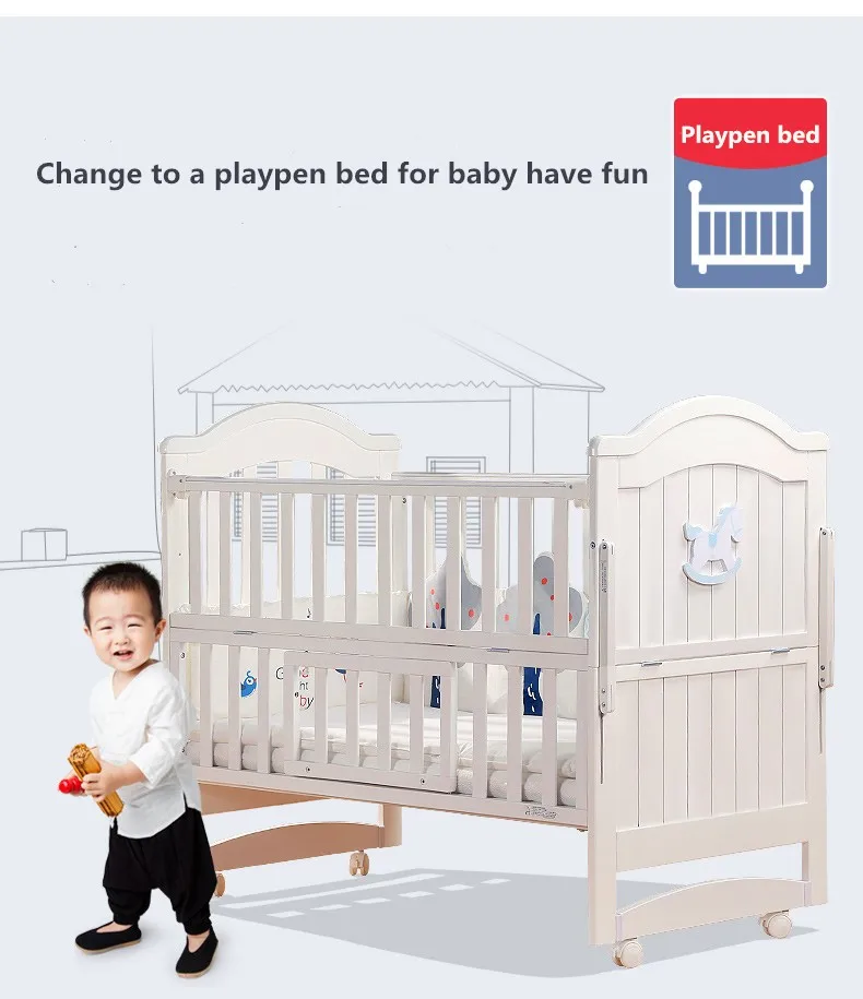 Newly Design Splicing With Adult Bed Multifunction Wooden Baby Rocking