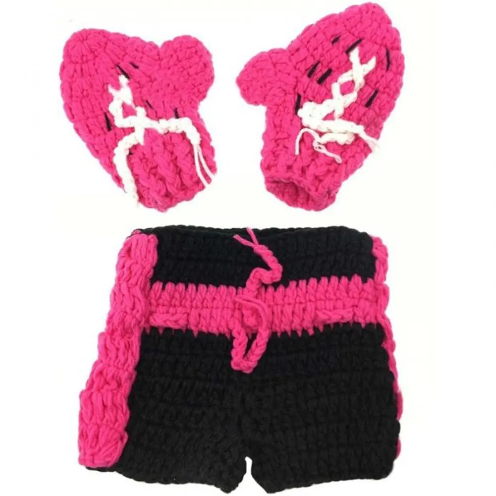 Boxing Man Baby Photo Props, Handmade Knitted Infant Baby Gloves+Shorts Set, Newborns Photography Props for Baby Shower
