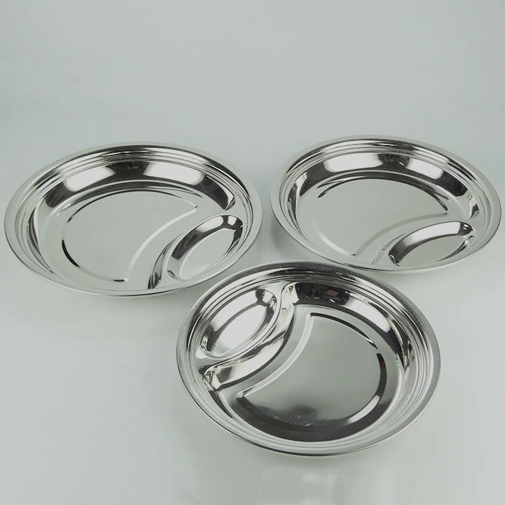 Stainless Steel 2 Compartment Round Food Serving Tray Food Plate - Buy ...