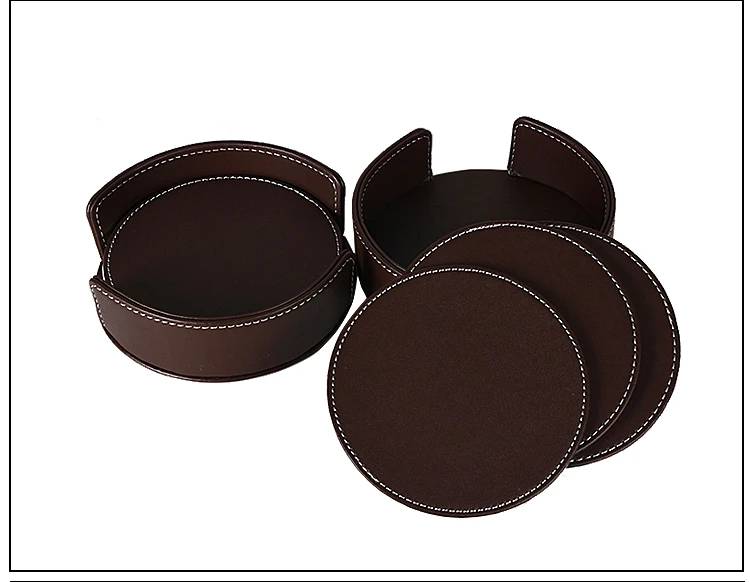 Custom Leather Coaster Set of 4 Silicone Cup Holder Coasters with Paper Box Packaging