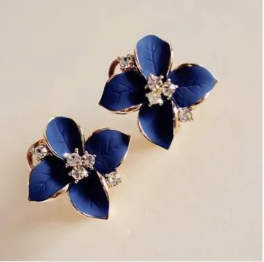 Fashion Elegant Women Gold Silver Crystal Rhinestone Flower Ear Stud Earrings