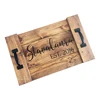 Rustic Torched Wood Breakfast Serving Tray & Coffee Table Accent Platter with Cutout Handles Brown